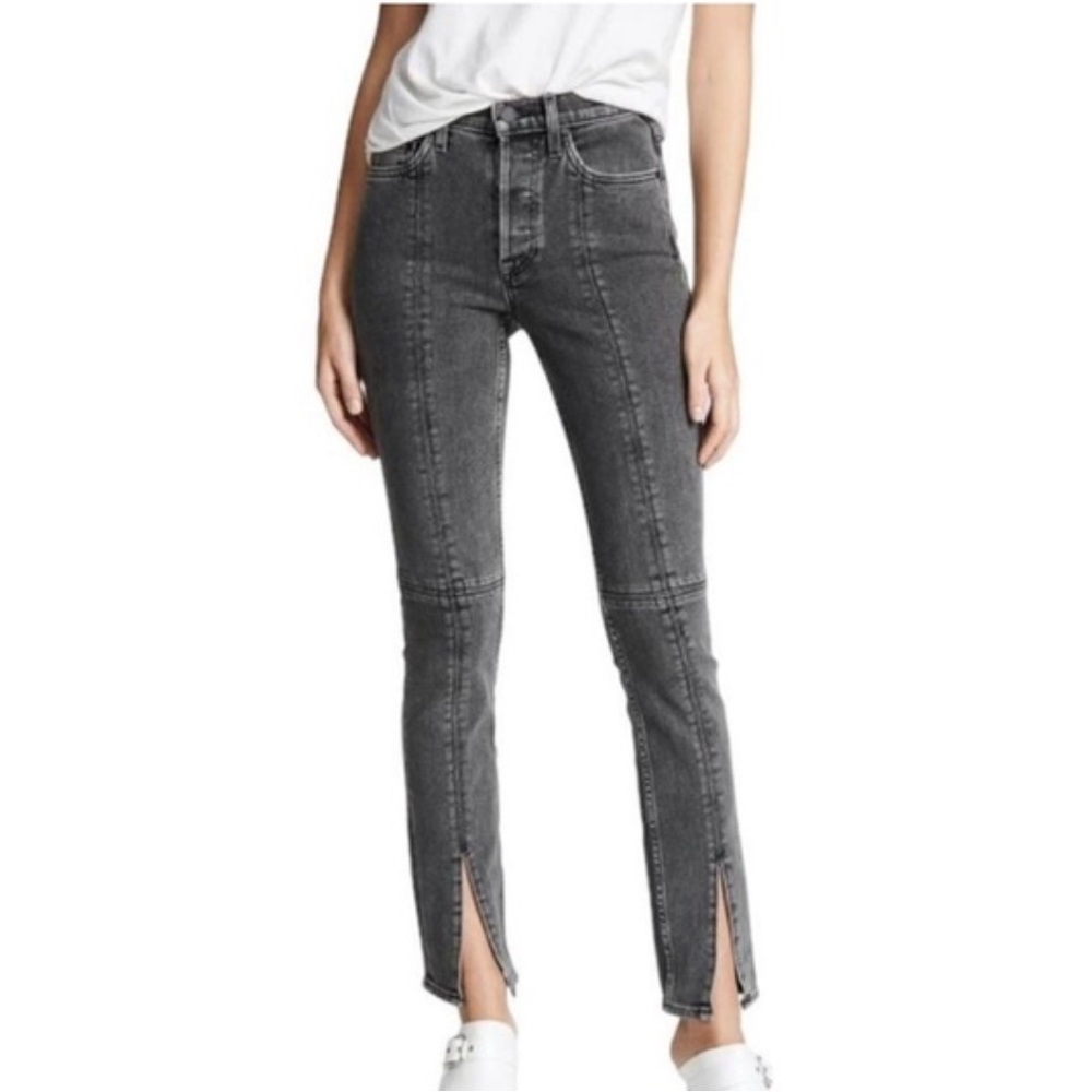 Cotton Citizen Vickie High-rise Split Front Hem Jeans Grey Black Denim Size 27 - Picture 4 of 14
